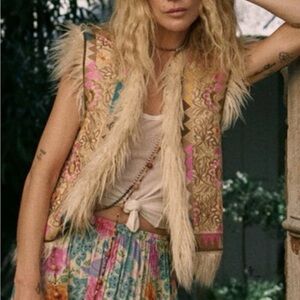 Spell Rue Embroidered Fur Trim Vest